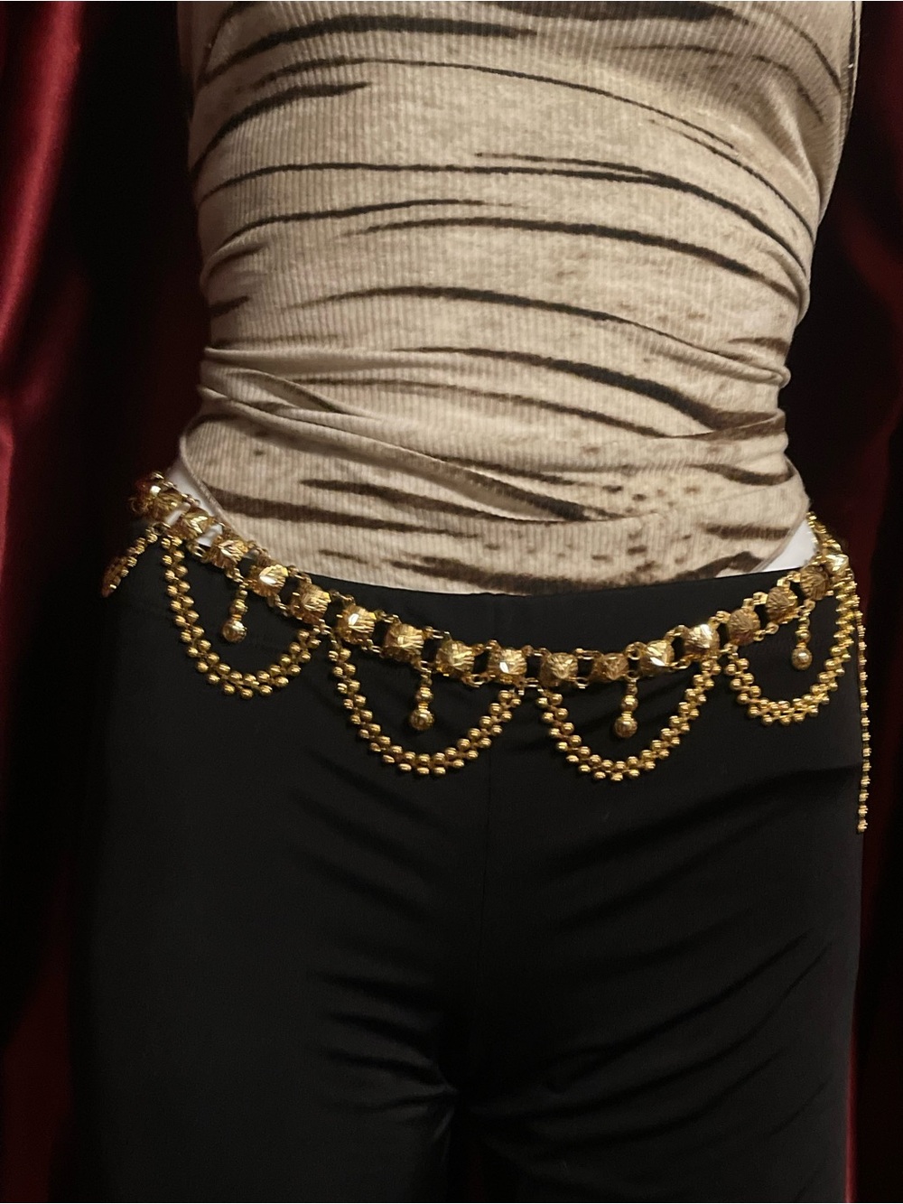 Gold Chain Belly Waist Belt with Beaded Drapes